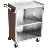 Lakeside 610W 3 Shelf Standard Duty Stainless Steel Utility Cart with Enclosed Base and Walnut Finish - 16 1/2 inch x 27 3/4 inch x 32 3/4 inch
