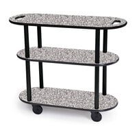 Geneva 36204-01 Oval 3 Shelf Laminate Table Side Service Cart with Handle Cutouts and Gray Sand Finish - 16 inch x 42 3/8 inch x 35 1/4