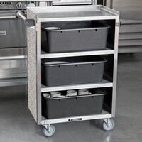 Lakeside 815GS 4 Shelf Medium Duty Stainless Steel Utility Cart with Enclosed Base and Gray Sand Finish - 16 7/8 inch x 28 1/4 inch x 37 1/2 inch