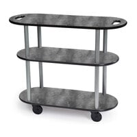 Geneva 36204-07 Oval 3 Shelf Laminate Table Side Service Cart with Handle Cutouts and Pewter Brush Finish - 16 inch x 42 3/8 inch x 35 1/4