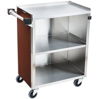 Lakeside 610RM 3 Shelf Standard Duty Stainless Steel Utility Cart with Enclosed Base and Red Maple Finish - 16 1/2 inch x 27 3/4 inch x 32 3/4 inch