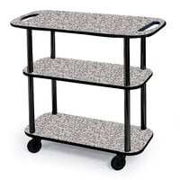 Geneva 36104-01 Rectangular 3 Shelf Laminate Tableside Service Cart with Handle Cutouts and Gray Sand Finish - 16" x 42 3/8" x 35 1/4