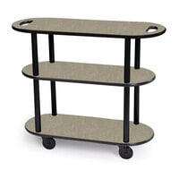 Geneva 36204-09 Oval 3 Shelf Laminate Table Side Service Cart with Handle Cutouts and Beige Suede Finish - 16 inch x 42 3/8 inch x 35 1/4