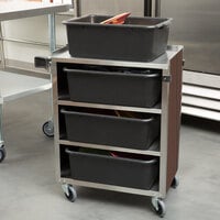 Lakeside 615W 4 Shelf Standard Duty Stainless Steel Utility Cart with Enclosed Base and Walnut Finish - 16 1/2 inch x 27 3/4 inch x 32 3/4 inch