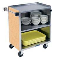 Lakeside 622HRM 3 Shelf Medium Duty Stainless Steel Utility Cart with Enclosed Base and Hard Rock Maple Finish - 19 inch x 30 3/4 inch x 33 7/8 inch