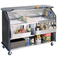 Lakeside 886B 63 1/2" Stainless Steel Portable Bar with Black Laminate Finish, 2 Removable 7-Bottle Speed Rails, and 2 40 lb. Ice Bin