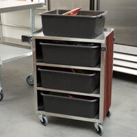 Lakeside 615RM 4 Shelf Standard Duty Stainless Steel Utility Cart with Enclosed Base and Red Maple Finish - 16 1/2 inch x 27 3/4 inch x 32 3/4 inch