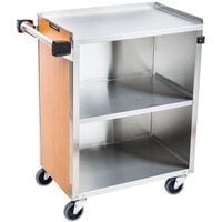 Lakeside 610LM 3 Shelf Standard Duty Stainless Steel Utility Cart with Enclosed Base and Light Maple Finish - 16 1/2 inch x 27 3/4 inch x 32 3/4 inch