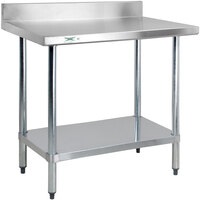 Regency 24 inch x 36 inch 18-Gauge 304 Stainless Steel Commercial Work Table with 4 inch Backsplash and Galvanized Undershelf