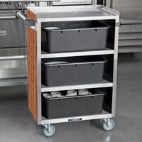 Lakeside 815VC 4 Shelf Medium Duty Stainless Steel Utility Cart with Enclosed Base and Victorian Cherry Finish - 16 7/8 inch x 28 1/4 inch x 37 1/2 inch
