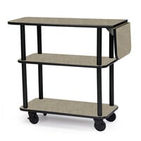 Geneva 36102-09 Rectangular 3 Shelf Laminate Tableside Service Cart with 10" Drop Leaf and Beige Suede Finish - 16" x 48" x 35 1/4