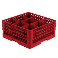 Vollrath TR10FFA Traex® Full-Size Red 9-Compartment 7 7/8 inch Glass Rack with Open Rack Extender On Top