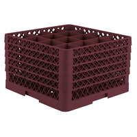Vollrath TR8DDDDA Traex® Full-Size Burgundy 16-Compartment 11" Glass Rack with Open Rack Extender On Top