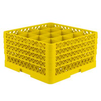 Vollrath TR8DDDA Traex® Full-Size Yellow 16-Compartment 9 7/16" Glass Rack with Open Rack Extender On Top