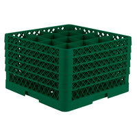 Vollrath TR8DDDDA Traex® Full-Size Green 16-Compartment 11" Glass Rack with Open Rack Extender On Top