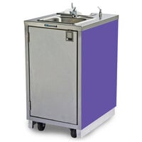 Lakeside 9620P Portable Self-Contained Stainless Steel Hand Sink Cart with Hot Water Faucet, Soap Dispenser, and Purple Finish - 120V