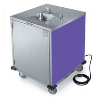 Lakeside 9600P Portable Self-Contained Stainless Steel Hand Sink Cart with Cold Water Faucet, Soap Dispenser, and Purple Finish - 115V