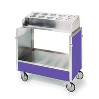 Lakeside 603P Stainless Steel Silverware / Tray Cart with 10 Hole Flatware Bin and Purple Finish - 22 1/4 inch x 36 1/4 inch x 39 3/4 inch