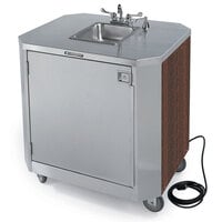 Lakeside 9610W Portable Self-Contained Stainless Steel Hand Sink Cart with Hot & Cold Water Faucet, Soap Dispenser, and Walnut Finish - 120V