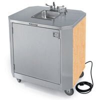 Lakeside 9610HRM Portable Self-Contained Stainless Steel Hand Sink Cart with Hot & Cold Water Faucet, Soap Dispenser, and Hard Rock Maple Finish - 120V