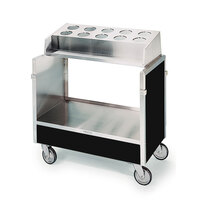 Lakeside 603B Stainless Steel Silverware / Tray Cart with 10 Hole Flatware Bin and Black Vinyl Finish - 22 1/4 inch x 36 1/4 inch x 39 3/4 inch
