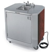 Lakeside 9610RM Portable Self-Contained Stainless Steel Hand Sink Cart with Hot & Cold Water Faucet, Soap Dispenser, and Red Maple Finish - 120V