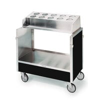Lakeside 603B Stainless Steel Silverware / Tray Cart with 10 Hole Flatware Bin and Black Laminate Finish - 22 1/4" x 36 1/4" x 39 3/4"