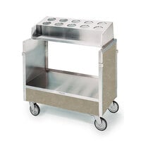 Lakeside 603BS Stainless Steel Silverware / Tray Cart with 10 Hole Flatware Bin and Beige Suede Finish - 22 1/4 inch x 36 1/4 inch x 39 3/4 inch