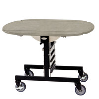 Geneva 74405BS Mobile Round Top Tri-Fold Room Service Table with Beige Suede Finish - 36 inch x 43 inch x 31 inch