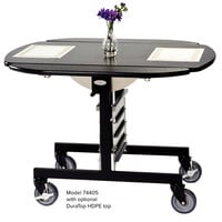 Geneva 74410SB Mobile Rectangular Top Tri-Fold Room Service Table with Stainless Steel Frame and Black Finish - 36 inch x 43 inch x 31 inch
