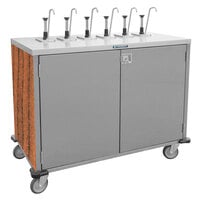 Lakeside 70221VC Stainless Steel E-Z Serve 4-Pump Condiment Dispensing Cart with Victorian Cherry Finish for 3 Gallon Condiment Pouches - 27 1/2 inch x 33 inch x 48 1/2 inch