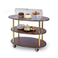 Geneva 36303-02 3 Oval Shelf Table Side Service Cart with Acrylic Roll Top Dome and Victorian Cherry Finish - 23 inch x 44 inch x 44 1/4 inch