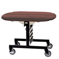 Geneva 74405RM Mobile Round Top Tri-Fold Room Service Table with Red Maple Finish - 36 inch x 43 inch x 31 inch