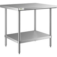 Regency 30" x 36" All 18-Gauge 430 Stainless Steel Commercial Work Table with Undershelf