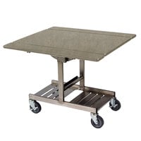 Geneva 74410SBS Mobile Rectangular Top Tri-Fold Room Service Table with Stainless Steel Frame and Beige Suede Finish - 36 inch x 43 inch x 31 inch