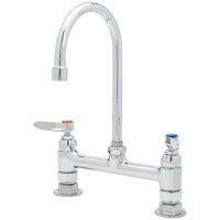 T&S B-0321 Deck Mounted Faucet with 8" Adjustable Centers, 13 1/4" Gooseneck Nozzle, 18.39 GPM Stream Regulator Outlet, Eterna Cartridges, and Lever Handles