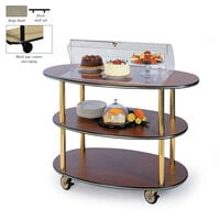 Geneva 36303-09 3 Oval Shelf Table Side Service Cart with Acrylic Roll Top Dome and Beige Suede Finish - 23 inch x 44 inch x 44 1/4 inch