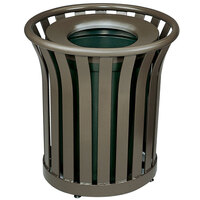 Rubbermaid FGMT32PLABZ Americana Series Open-Top Architectural Bronze Round Steel Waste Receptacle with Rigid Plastic Liner 36 Gallon