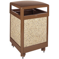 Rubbermaid FGR38HT201PL Aspen Hinged-Top Brown with Desert Brown Stone Panels Square Steel Waste Receptacle with Rigid Plastic Liner 38 Gallon
