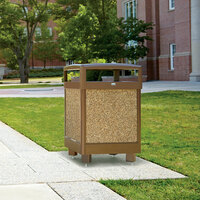 Rubbermaid FGR48HT201PL Aspen Hinged-Top Brown with Desert Brown Stone Panels Square Steel Waste Receptacle with Rigid Plastic Liner 48 Gallon