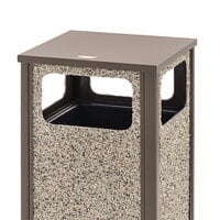 Rubbermaid FGR126000PL Aspen Flat-Top Architectural Bronze with Glacier Gray Stone Panels Square Steel Waste Receptacle with Rigid Plastic Liner 12 Gallons