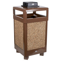 Rubbermaid FGR36HTWU201PL Aspen Hinged-Top Brown with Desert Brown Stone Panels Square Steel Waste Receptacle with Weather Urn and Rigid Plastic Liner 29 Gallon