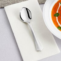 Visions 5 3/4 inch Heavy Weight Silver Plastic Soup Spoon - 50/Pack