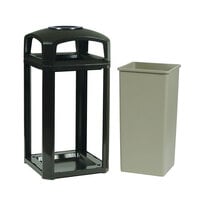Rubbermaid FG397501BLA Landmark Series Classic Container Black Square Polycarbonate Dome Top Frame with Ashtray and FG395900 Rigid Plastic Liner 50 Gallon