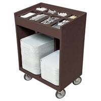 Cambro TC1418131 Dark Brown Tray and Silverware Cart with Protective Vinyl Cover