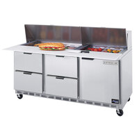 Beverage-Air SPED72HC-08C-4 72 inch 1 Door 4 Drawer Cutting Top Refrigerated Sandwich Prep Table with 17 inch Wide Cutting Board