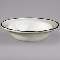 6 3/8" Ivory (American White) Scalloped Edge China Fruit Bowl with Black Band - 36/Case