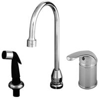 T&S B-2743 Single Lever Faucet with Remote On/Off Control Base, 5 3/4" Swivel Gooseneck Assembly, Sidespray, and Flexible Stainless Steel Water Connectors ADA Compliant