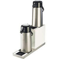 Cal-Mil 3008-55 Luxe White Metal 2 Step Airpot Stand with Drip Trays and Stainless Steel Base - 7 inch x 22 1/2 inch x 12 1/2 inch