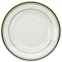 Tuxton TGB-007 Green Bay 7 1/8 inch Eggshell Wide Rim Rolled Edge China Plate with Green Bands - 36/Case